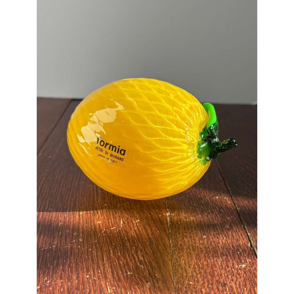 Formia Murano Glass Lemon Figurine Yellow Italian Art Glass Fruit Paperweight